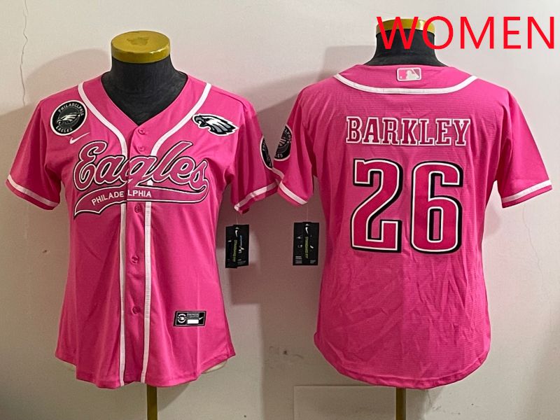 Women Philadelphia Eagles #26 Barkley Pink Jointly Name 2025 Nike Limited NFL Jersey style 9